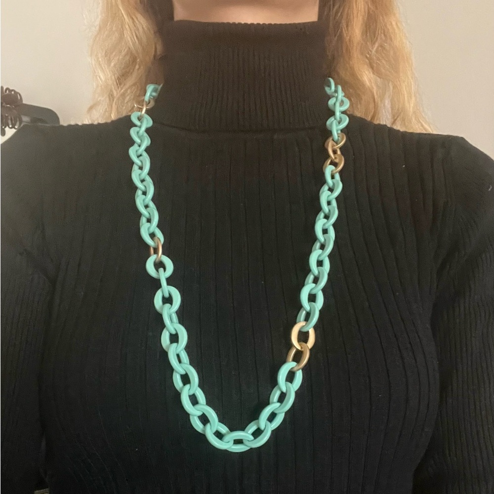 J. Crew Turquoise and Gold Chunky Chain Necklace